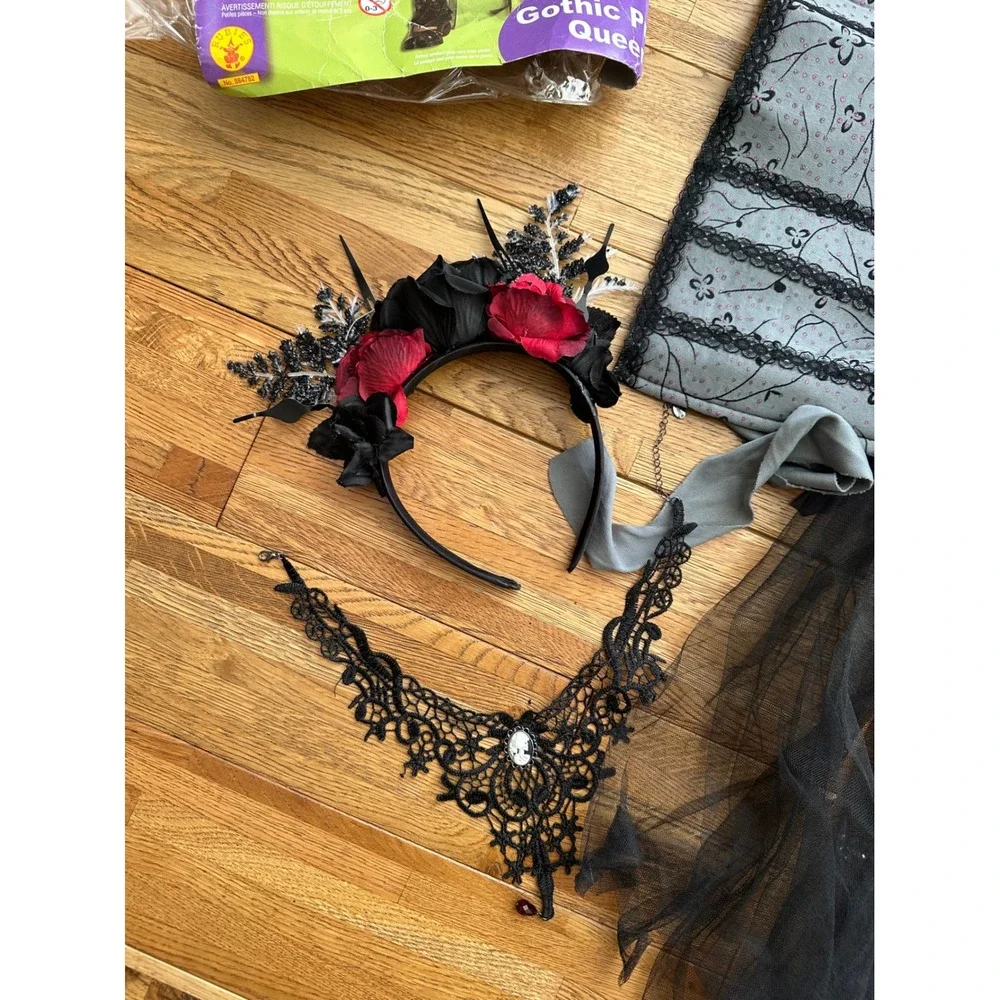 Deluxe Gothic Prom Queen Costume Child Sz Small Halloween Dress Sash Accessories
